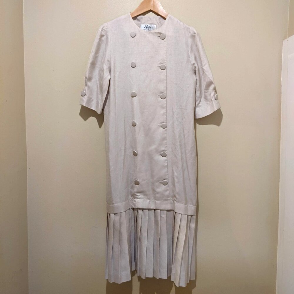 Vintage Umba parnes feinstein cream double breasted buttoned puff sleeve dress 8